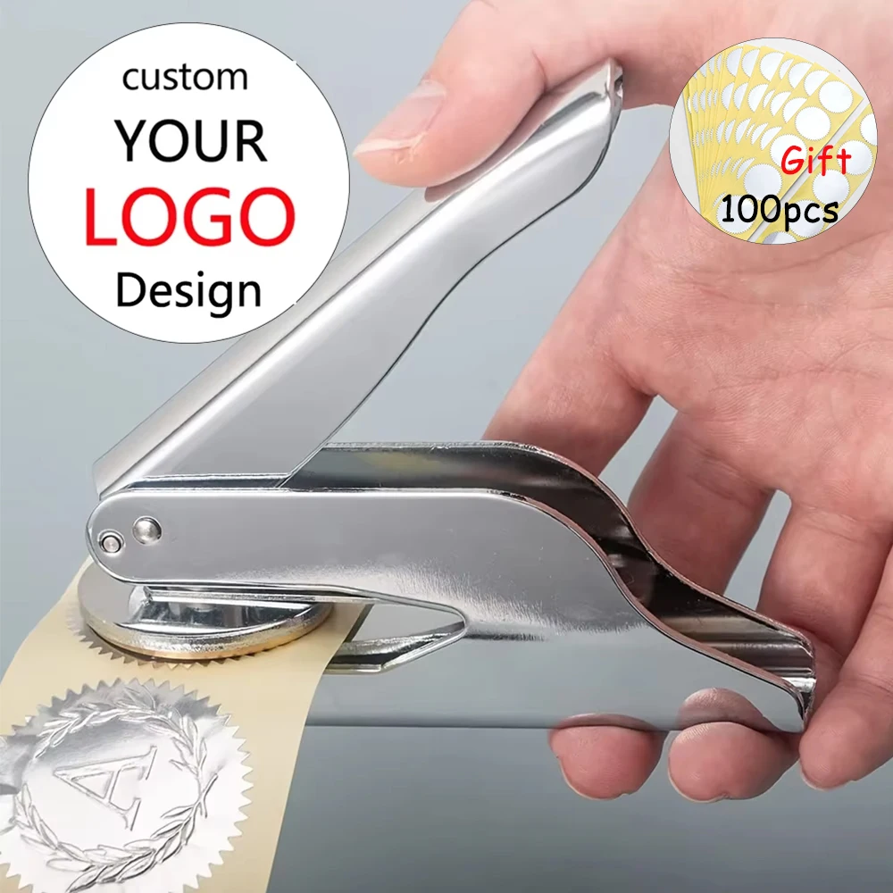 Custom Initials Embosser stamp and 100pcs Sticker,Book Embosser Personalized Wedding Embossing Stamp,Form the Library Embosser