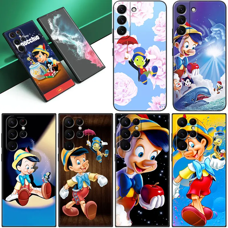 Disney Pinocchio Black Phone Case For Samsung Galaxy S22 S21 Ultra S20 FE S10E S10 Lite S8 S9 Plus S7 Edge 5G Soft Cover