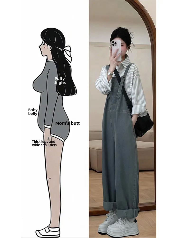 DR salopette en jean haut de gamme femme automne 2025 grande taille décontracté ample Vintage jambe large pantalon une pièce Simple Sle élastique W...