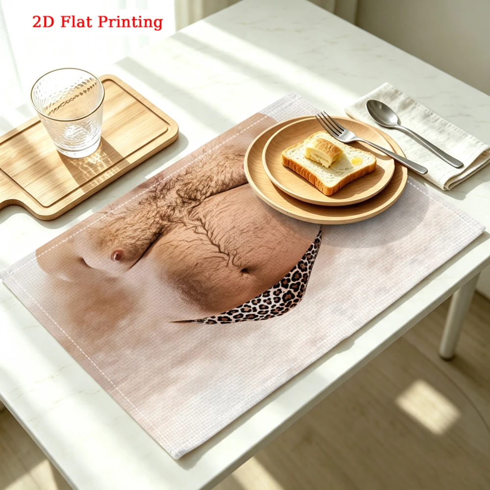 2Pcs Novelty Belly Fat Placemat Beige Funny Pregnant Woman Leopard Print Table Mat Kitchen Dining Decor Protection 30X40Cm