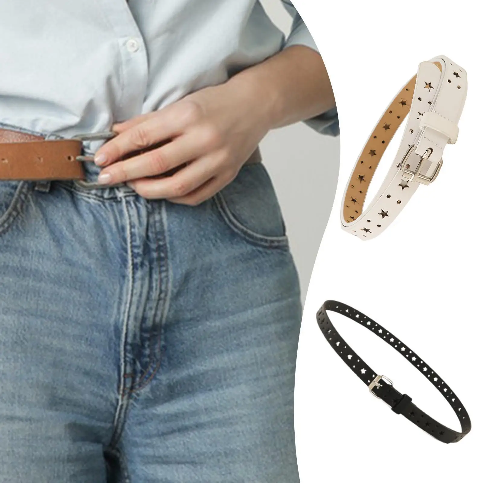 Women Skinny Belt for Girls 18 mm Wide Mutli Holes for Jeans Skirts Trousers