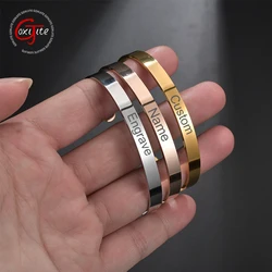 Goxijite Glossy Customizable Name Opening Bracelet For Women Engrave Letter Symbol Date 6mm Open Bangle Birthday Party Gift