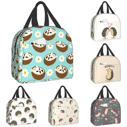 Cute Hedgehogs Flowers Blue Lunch Bag Travel Box Work Bento Cooler Reusable Tote Picnic Boxes Insulated Container Shopping Bags