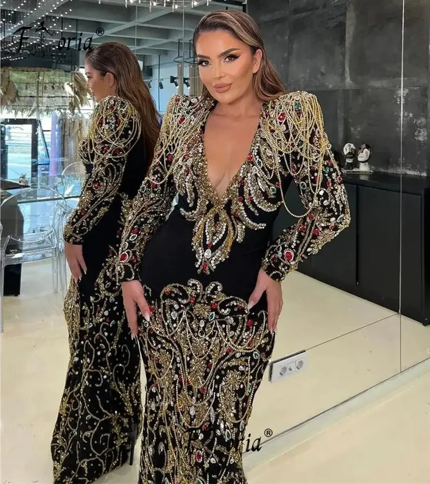 

Fancy Dubai Crystals Mermaid Formal Evening Dresses Fully Beading Arabic Prom Dress Elegant Long Party Gowns 2024 Robe De Soiree