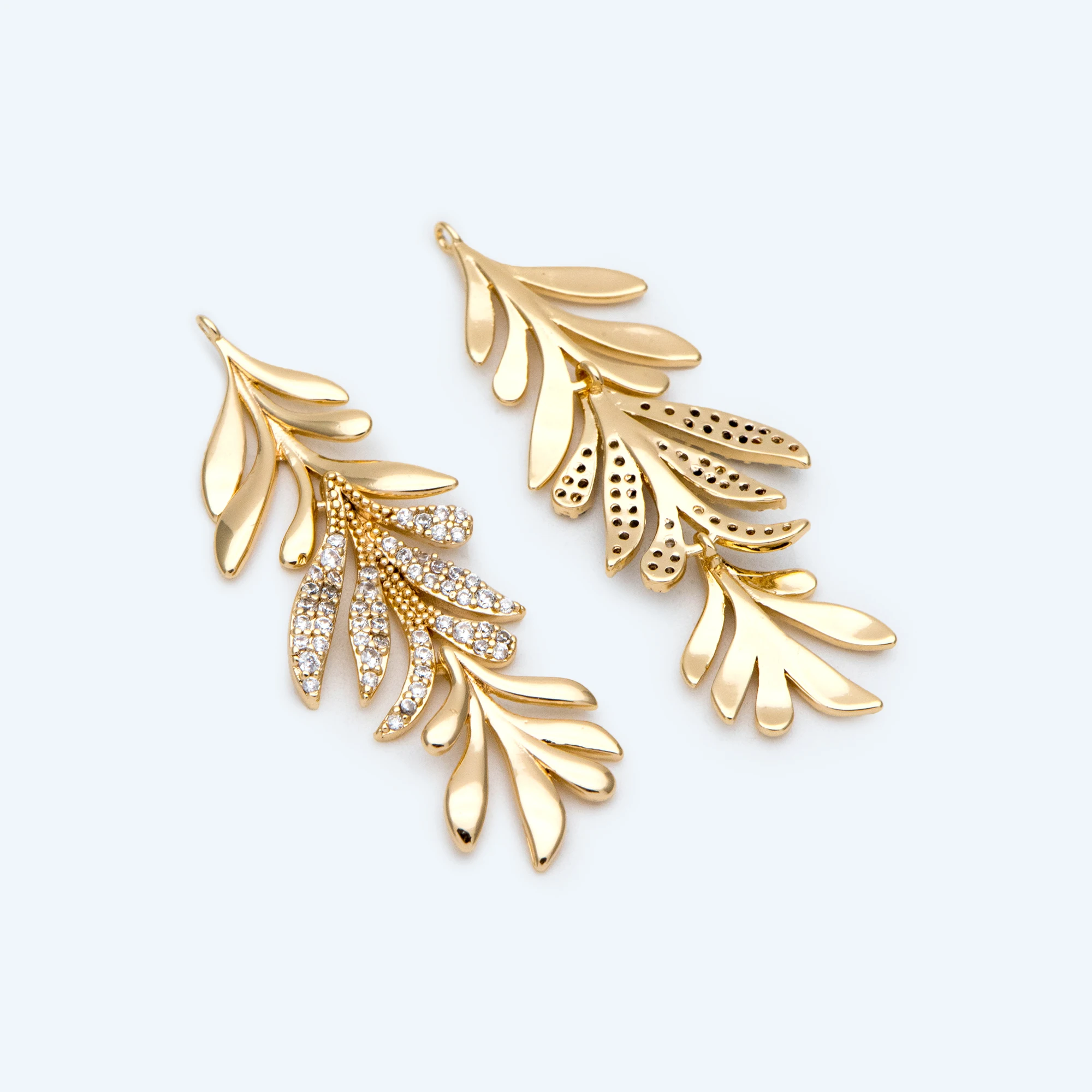 

4pcs Gold CZ Paved Dainty Leaf Charms, Leaf Pendants 44x14mm, Earring Charm, Necklace Pendant (GB-2759)