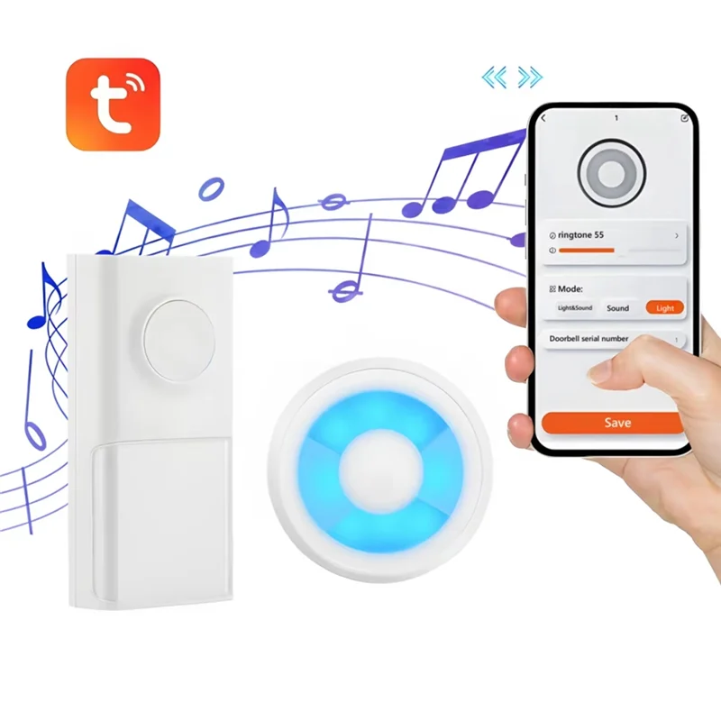 BNVN-Tuya WIFI Wireless Doorbell Outdoor IP65 Waterproof 200M Wireless Home Door Bell Chime 58 Songs Welcome Dingdong EU-Plug