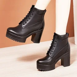 10 15cm Small Size 32-43 Fashion Block High Heels Shoes with Fur Platform Boots 2024 Thick Bottom Snow Ankle Boots Office Model