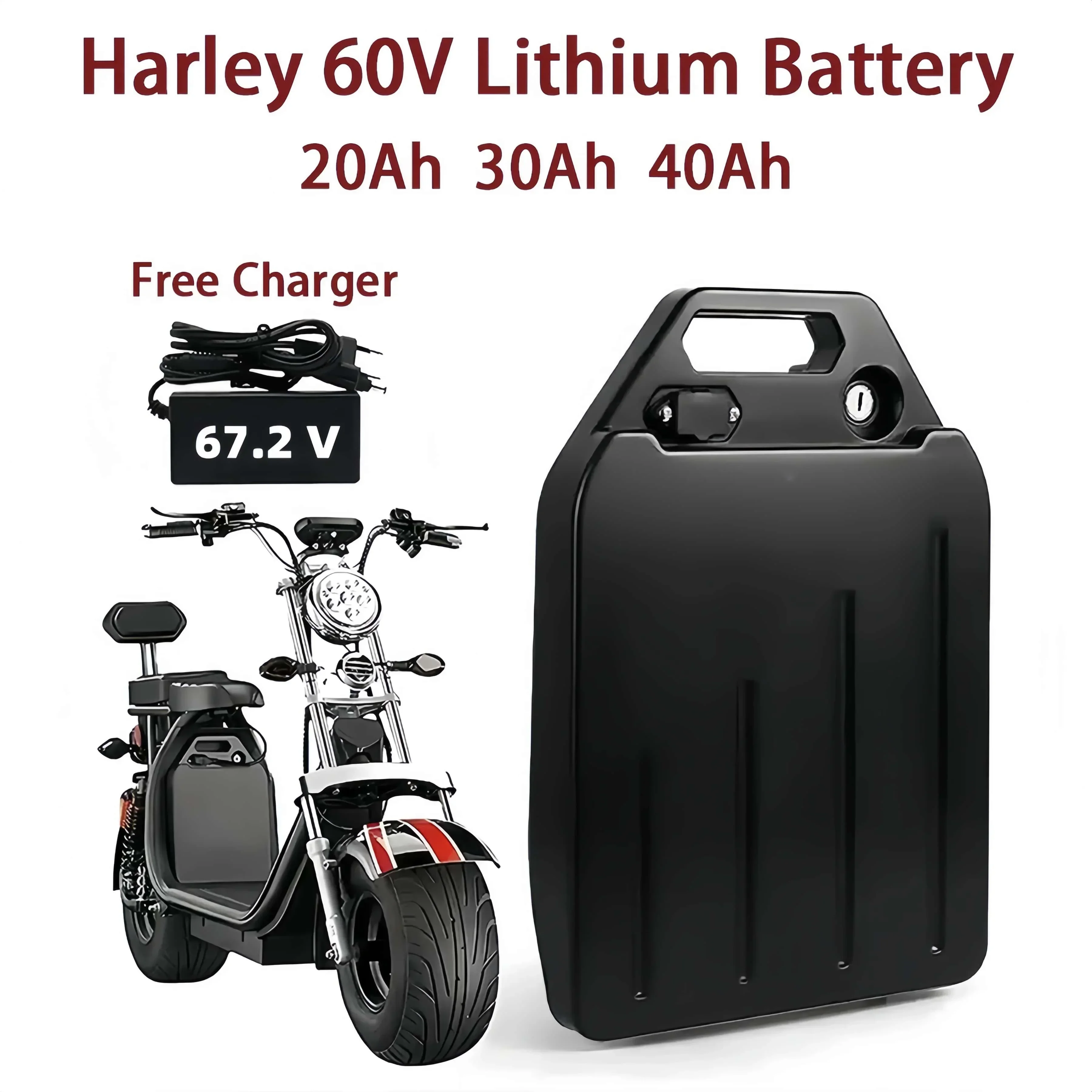 

18650 Battery 60V 20Ah 30Ah 40Ah Waterproof Lithium Battery for 250W-2500W Harley Two Wheel Foldable Citycoco Electric Scooter