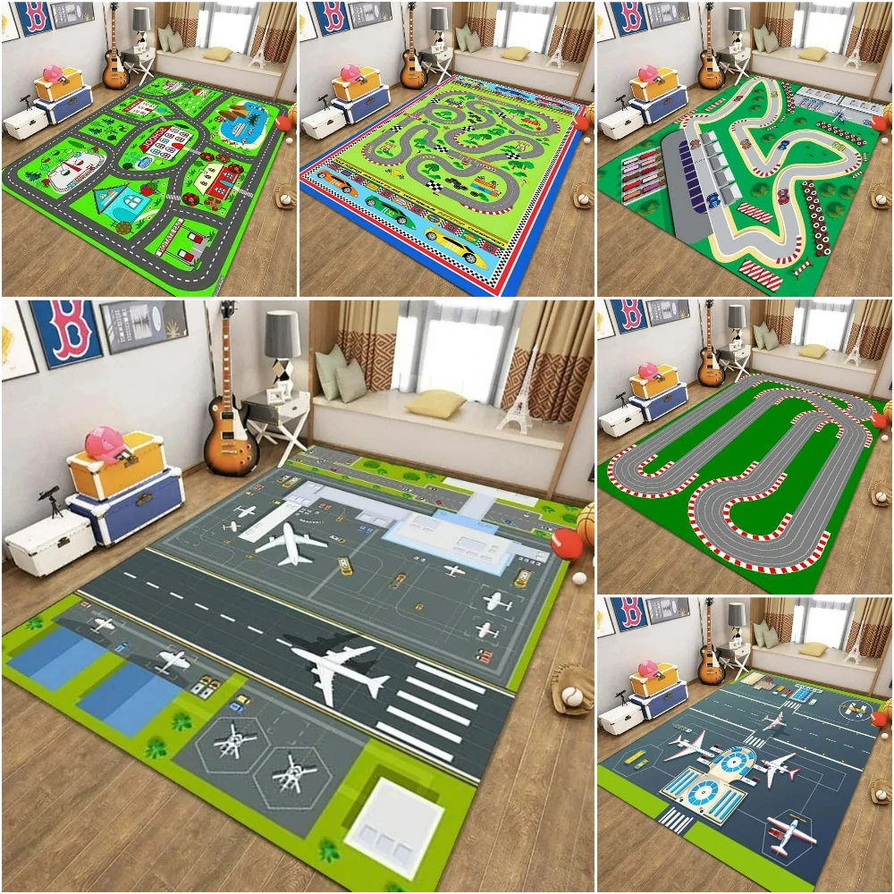 Airport Rug Fly Rug Runway Carpet Car Park Play Mat Living Room Kids Rug Non-Slip Floor Mat Area Rug Kids Room Rug Gift for Kids