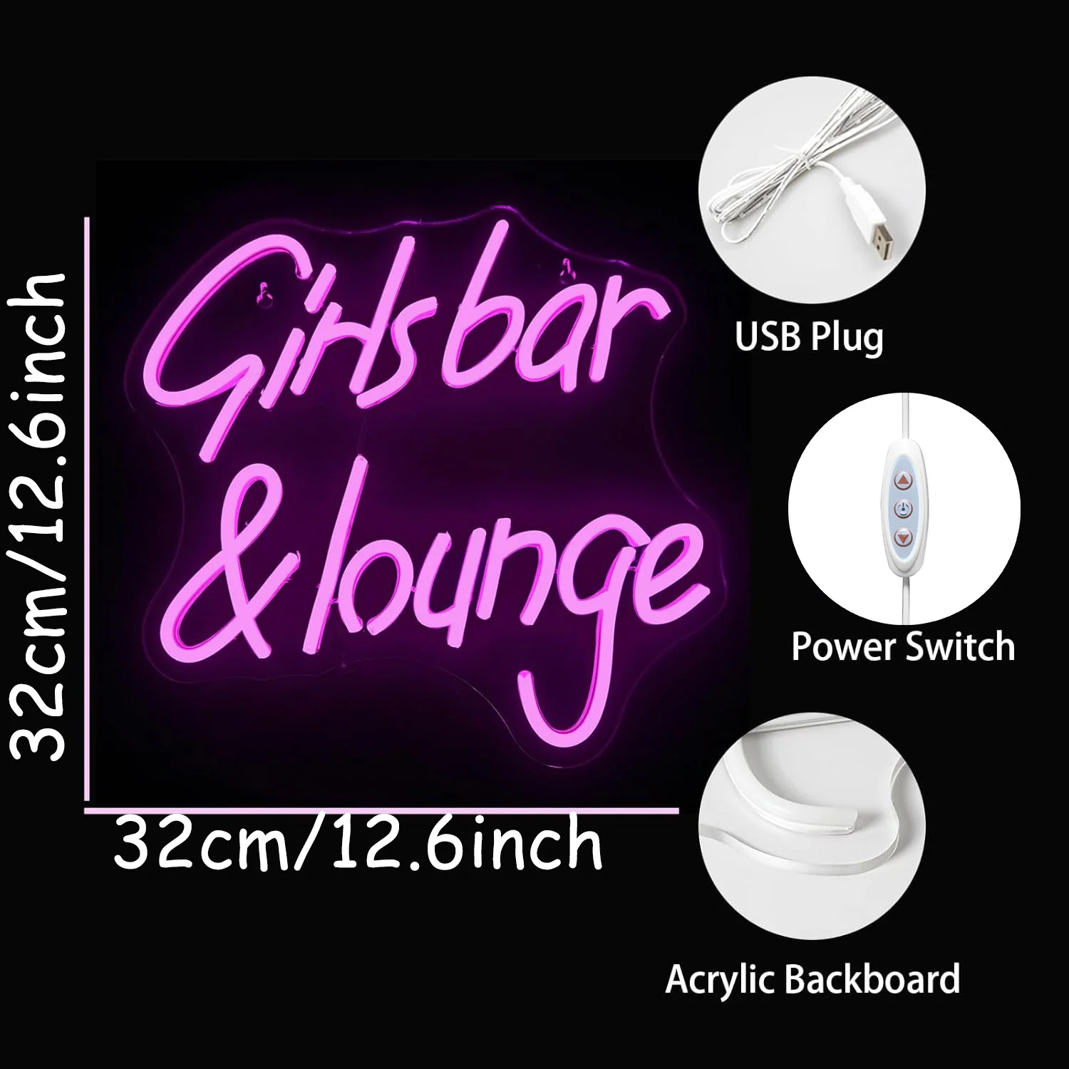 Girls Bar & Lounge LED Neon Light - USB Powered, With Dimmer, Adjustable Brightness, Perfect for Home Bars, Lounges, Party Decor