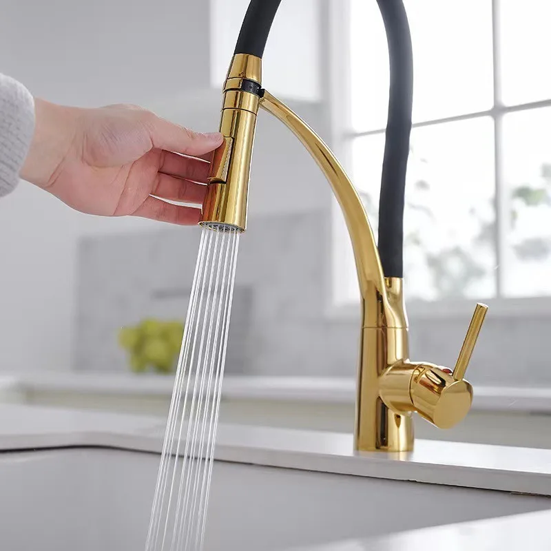 Kitchen Faucet Swivel Pull Down Black Hose Kitchen Sink Faucet Sink Tap Mounted Deck Bathroom Hot And Cold Water Mixer Crane
