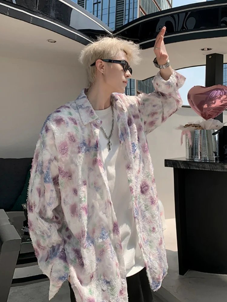 

American Style Men's Long Sleeve Shirt Coat 2025 New Floral Embroidery Flocking Tassel Design Loose Fit Casual Fashion