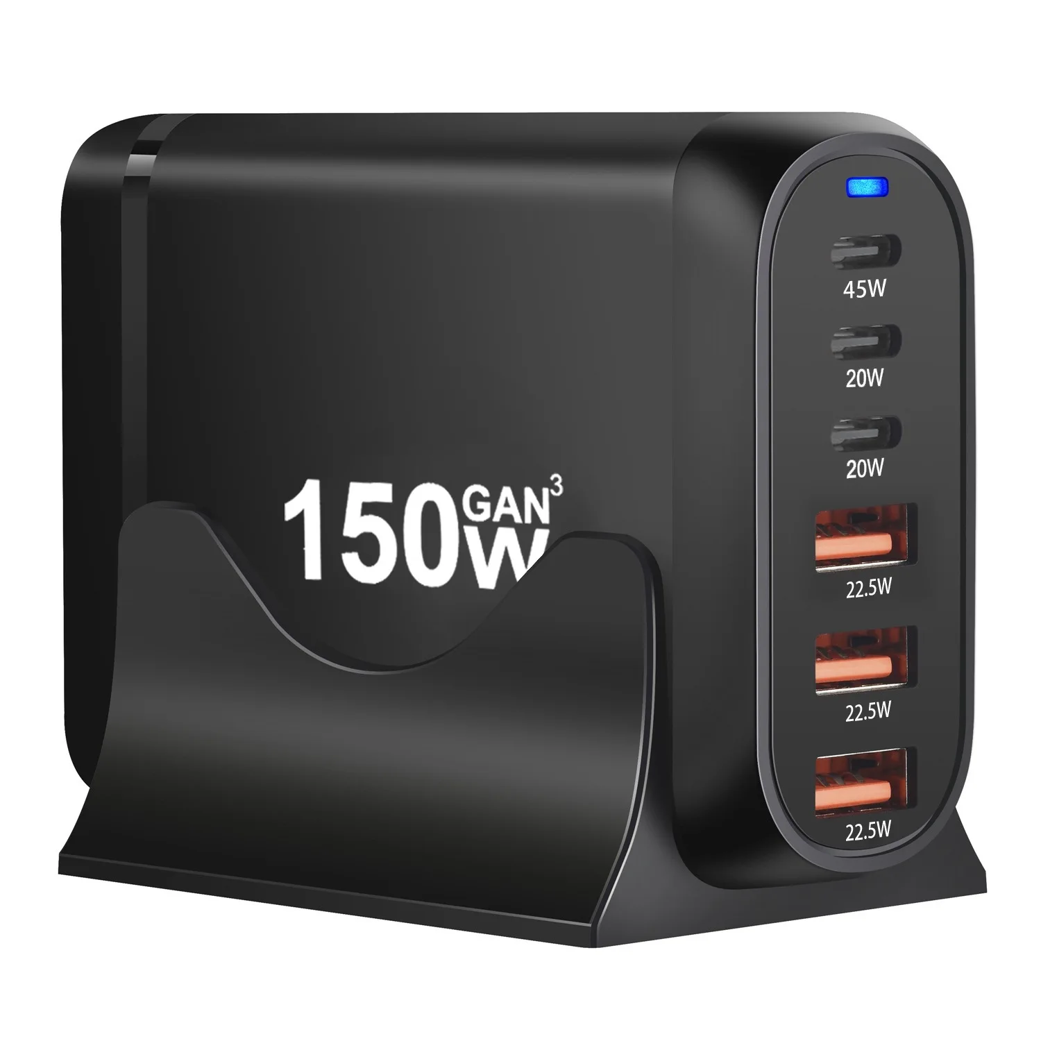 150W GaN3 Multi‑Port Charging Station, 3 USB‑C PD Port + 3 QC USB‑A Fast Charger Desktop Power Adapter for Laptop Phone Tablet,