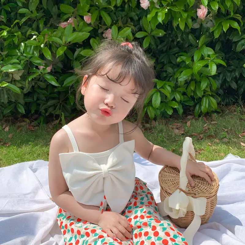 Girls Camisole Big Bow Versatile Top Vest Fashion and Versatile 2025 Summer New Children Clothing for 3-8 Years Old