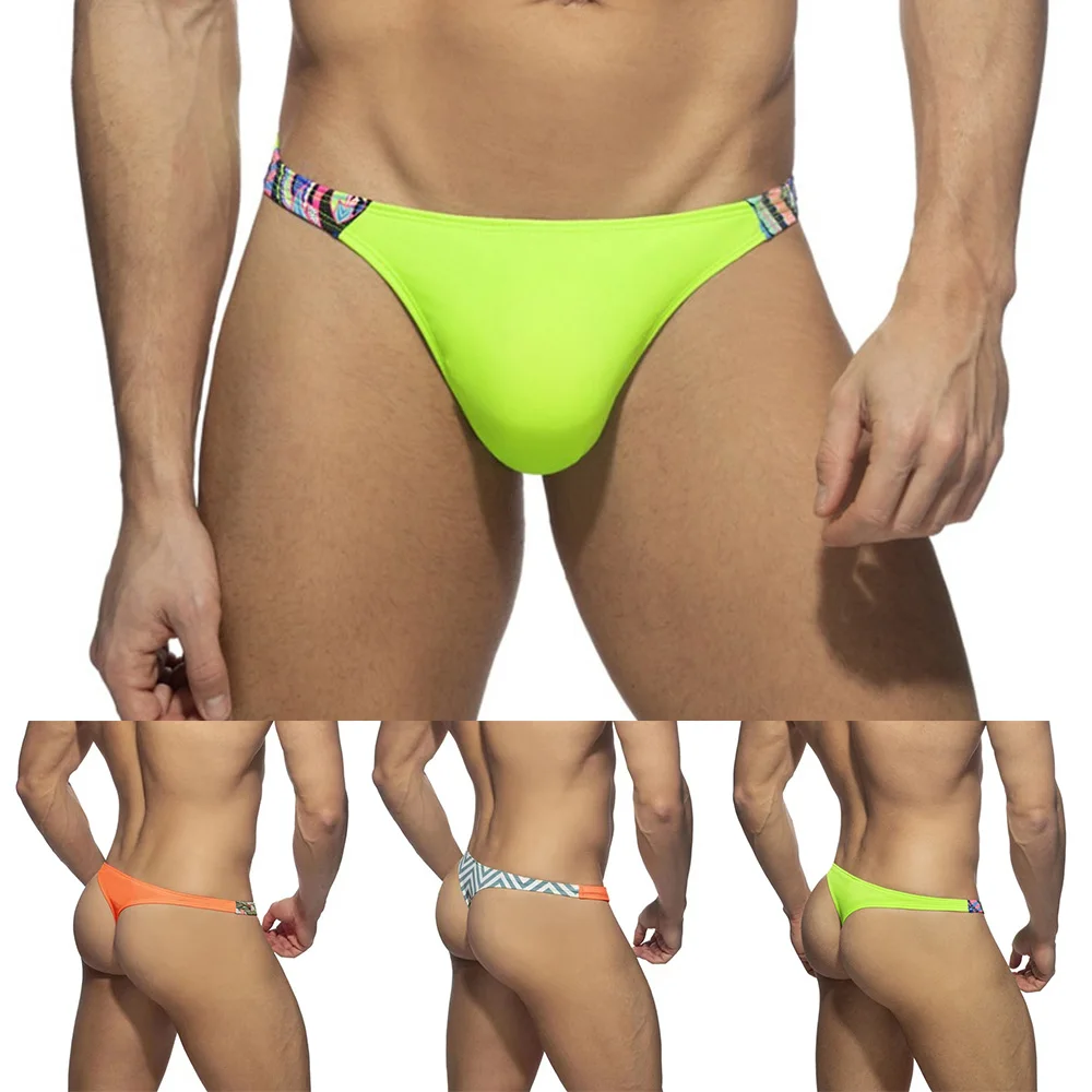 Fashion Mens Surf Beach Sexy Low Rise Big Pouch Bikini Elastic Thong Briefs Swimwear Swim Trunks Cup Prevent Embarrassment