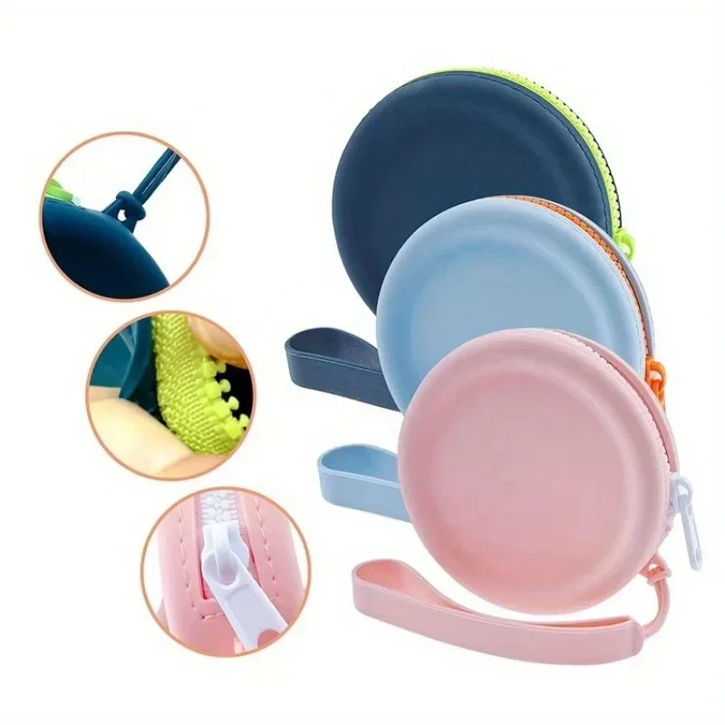 1pc novo mini zíper silicone saco de maquiagem saco de armazenamento de fone de ouvido à prova dwaterproof água silicone moeda carteira