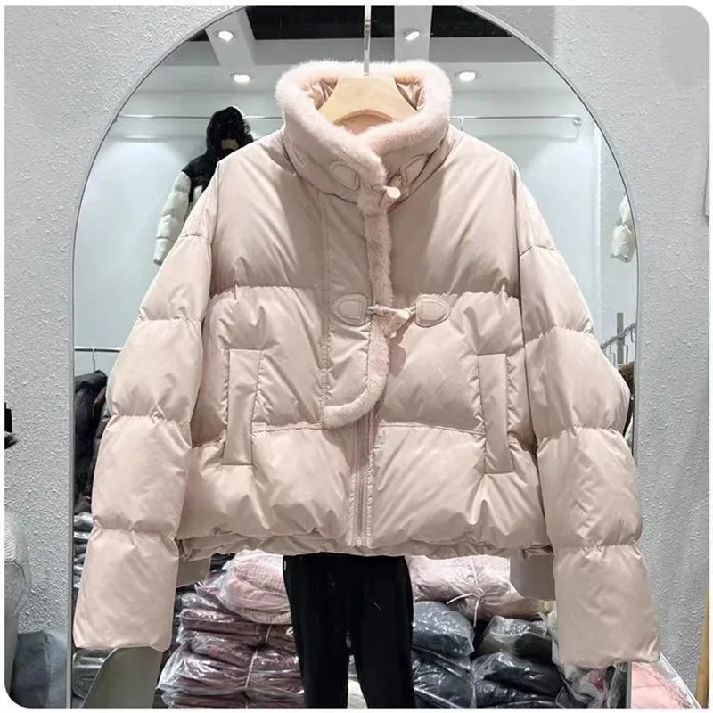 

Autumn Winter Thicke Warm Splicing Wool Down Cotton Clothes Women Winter Jacket Coat Korean Short Cotton-Padded Jacket Female
