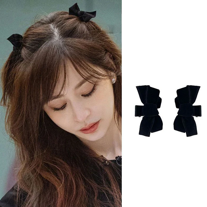 Star with the same black velvet bow trumpet side bangs hairpin female summer princess head grab clip headdress