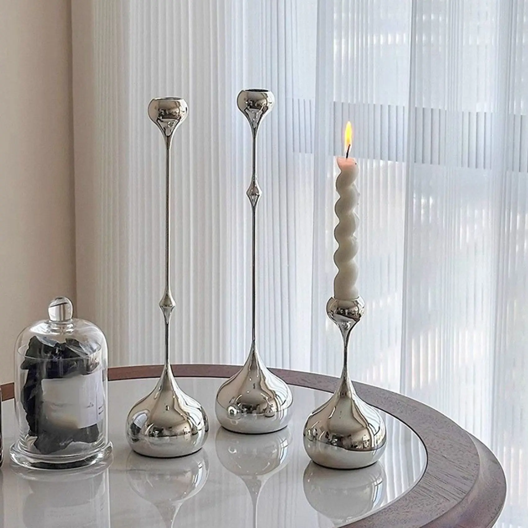 6X Silver Candle Holder, Metal Candlestick Romantic Art Table Decoration For Home Dining , Wedding Photography Props