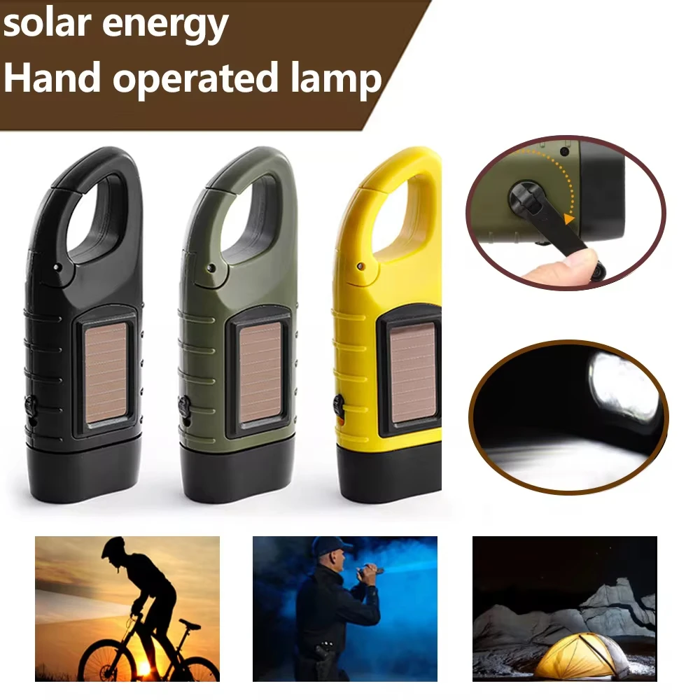 

LED Flashlight Hand Crank Solar Powered Rechargeable Survival Gear Self Powered Charging Torch Dynamo for Fishing Boating Hiking