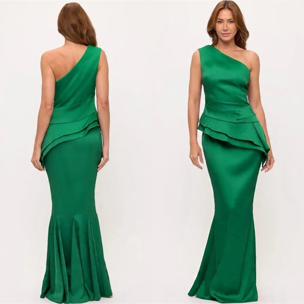 

Customized Mermaid Fashion Satin Evening Dresses Luxury One Shoulder Sleeveless Homecoming Dresses Formal Special Occasion Gowns