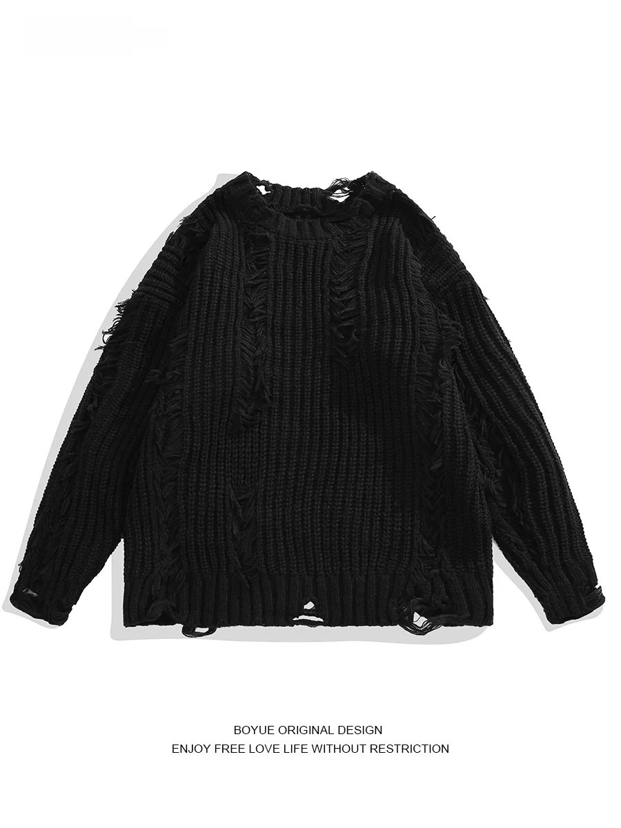 

Мужской вязаный свитер BOYUE однотонного цвета с бахромой, свободного кроя, зимний повседневный, оверсайз, с длинными рукавами, круглым вырезом, без рукавов