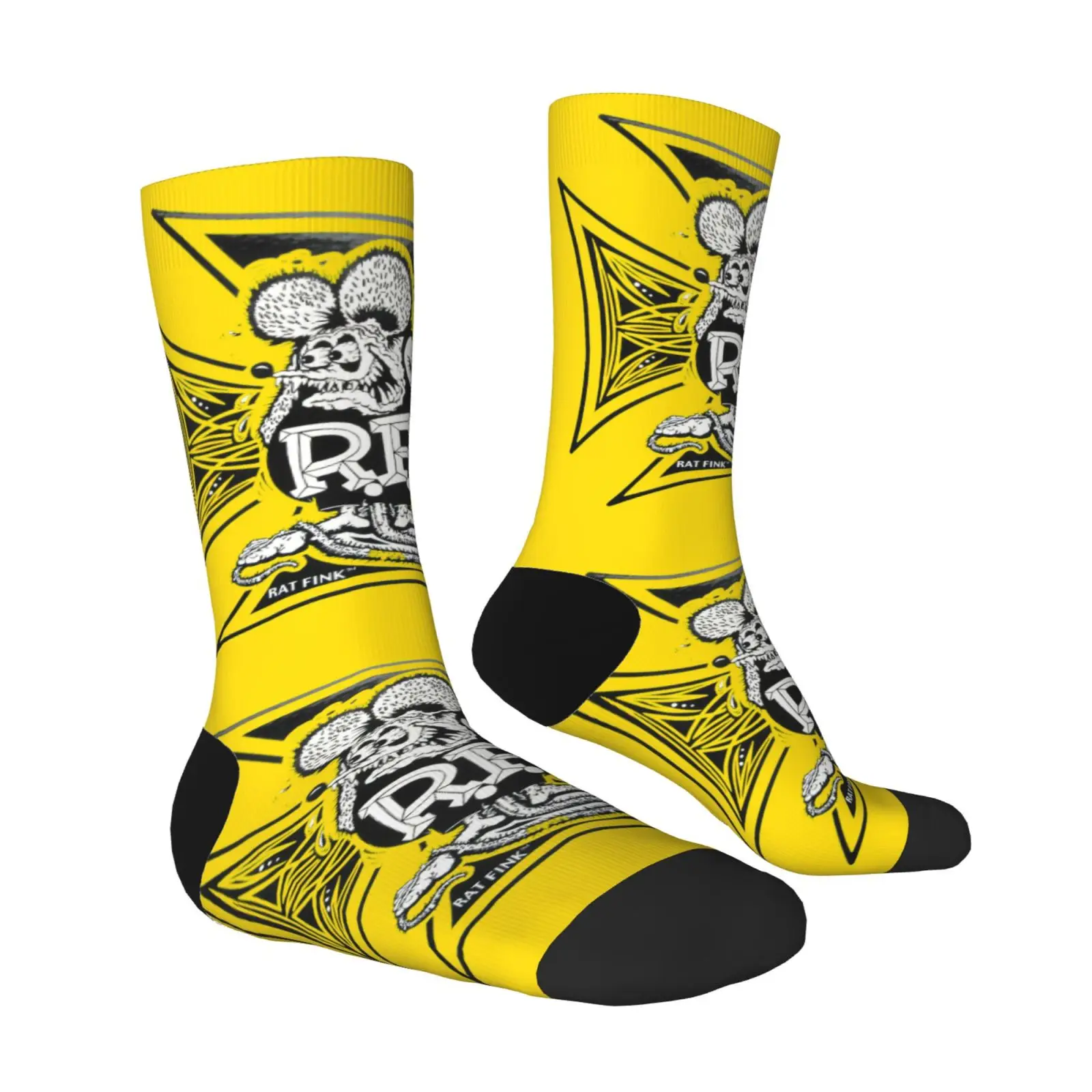 Happy Men's Socks Custom Culture Vintage Tales of The Rat Fink Cartoon Film Harajuku Seamless Crew Sock Gift Pattern Printed