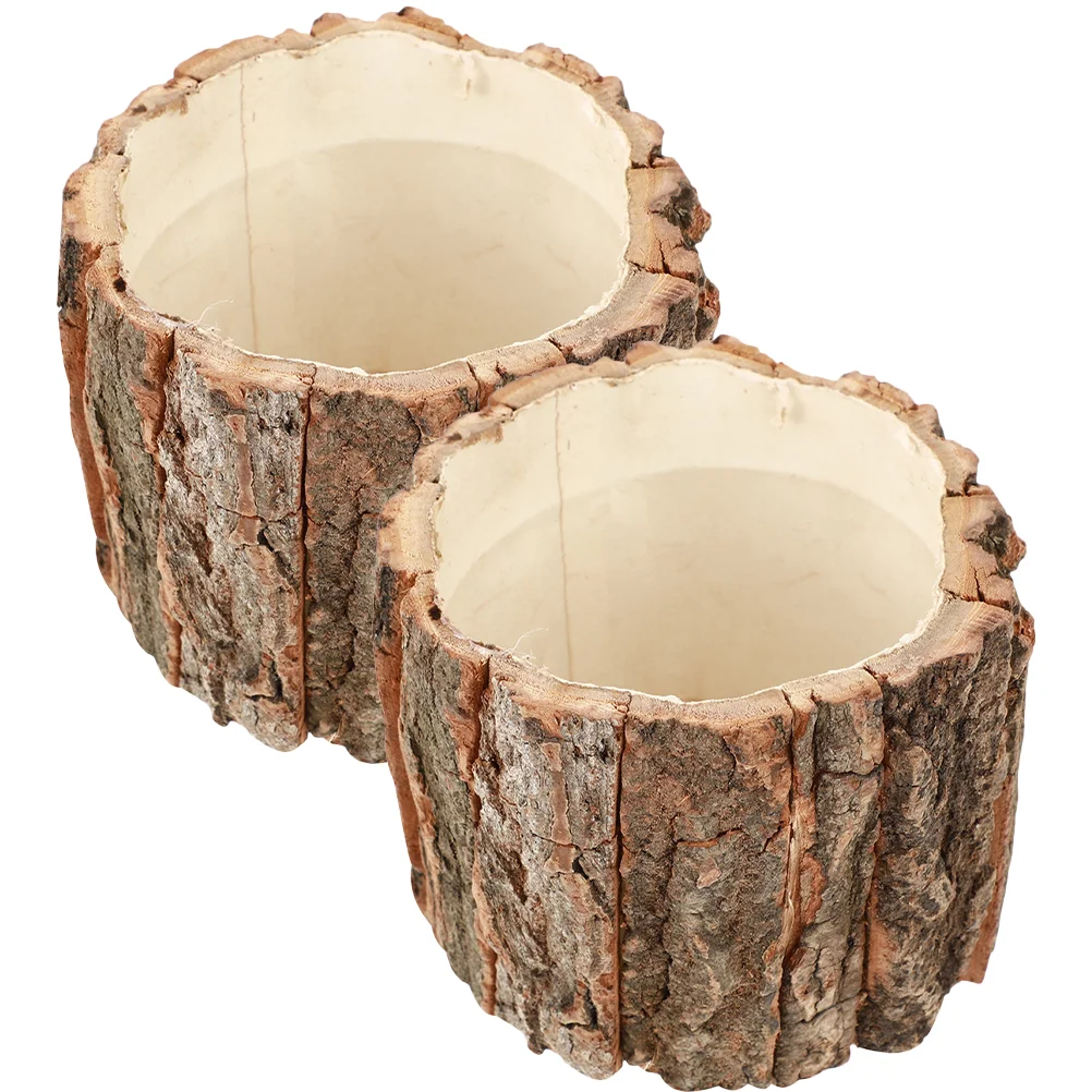 2 Pcs Artificial Vines Bark Fountain Wood Flower Pot Hanging Basket Rustic Plant Pots Planters