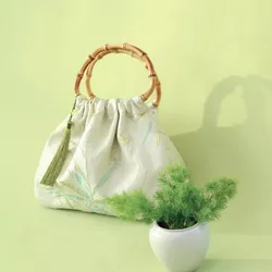 Chinese Style Bamboo Leaf Embroidery Handbag Women New in Elegant Ladies Canvas Cloth Bags