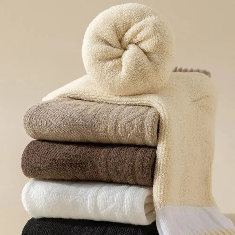 1/5 أزواج الشتاء الدافئ سميكة جوارب من الصوف. الصوف مكافحة البرد المرأة جوارب يمكن السير بها على الأرض بلون سلس البولي القطن الثلوج الجوارب #2