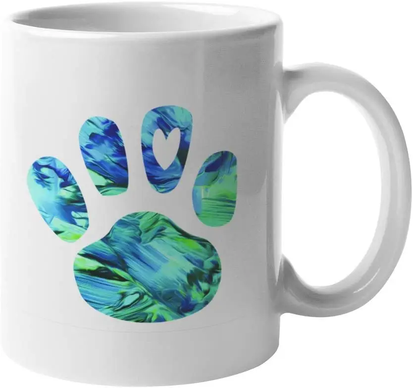 Dog Paw Print Heart Love Coffee Mug | Great Gift Idea for Mom, Dad, Brother, Sister Ceramic Cute Dog Paws Customized printed cup