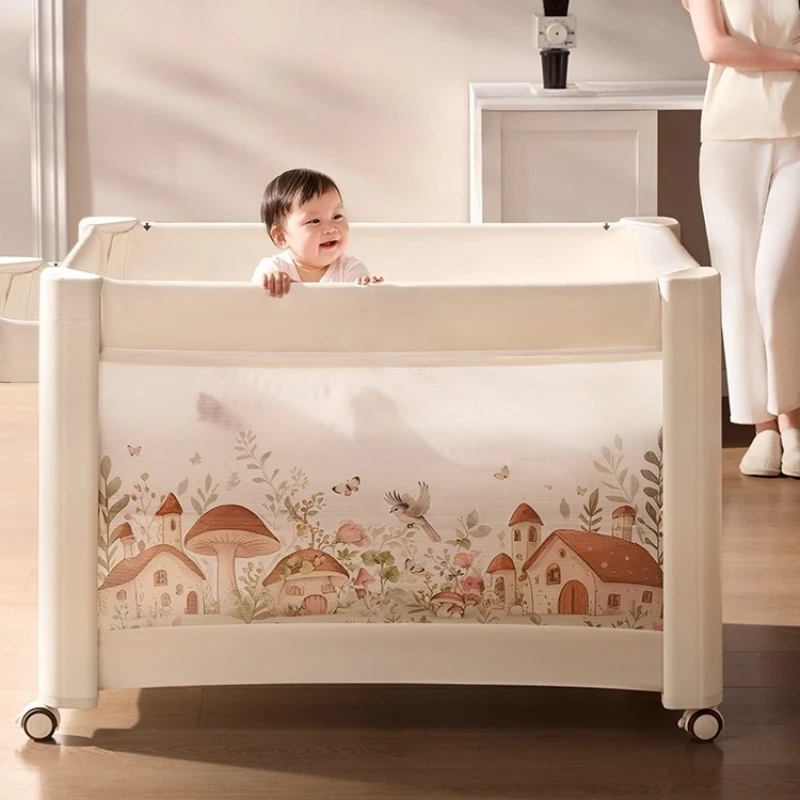 

Mushroom house crib foldable one-button opening and closing seamless splicing bed portable multi-function crib