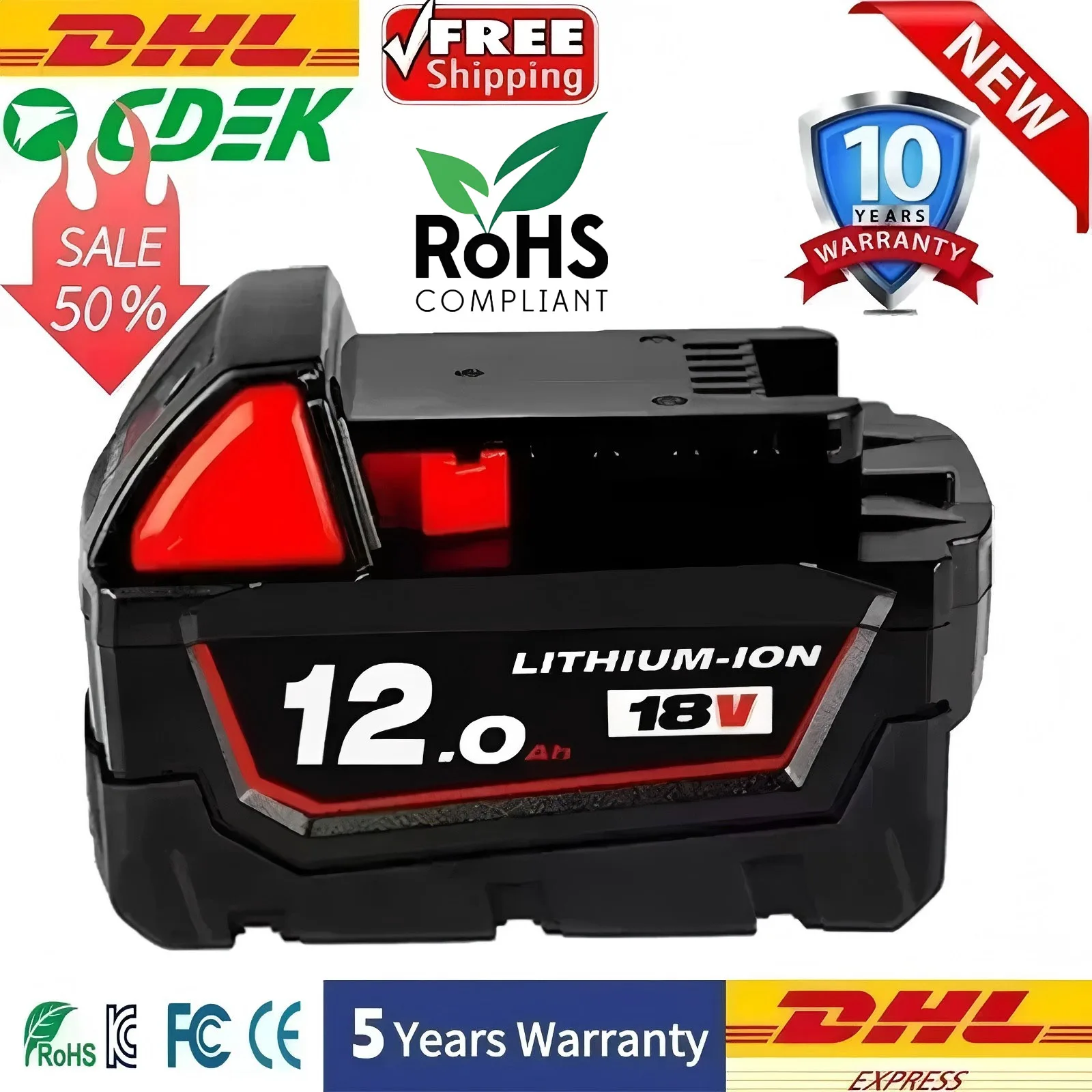

12000mAH For Milwaukee M18 18V Replacement For Milwaukee M18B5 XC Li-ion battery 48-11-1815 48-11-1850 2604-22 2604-20