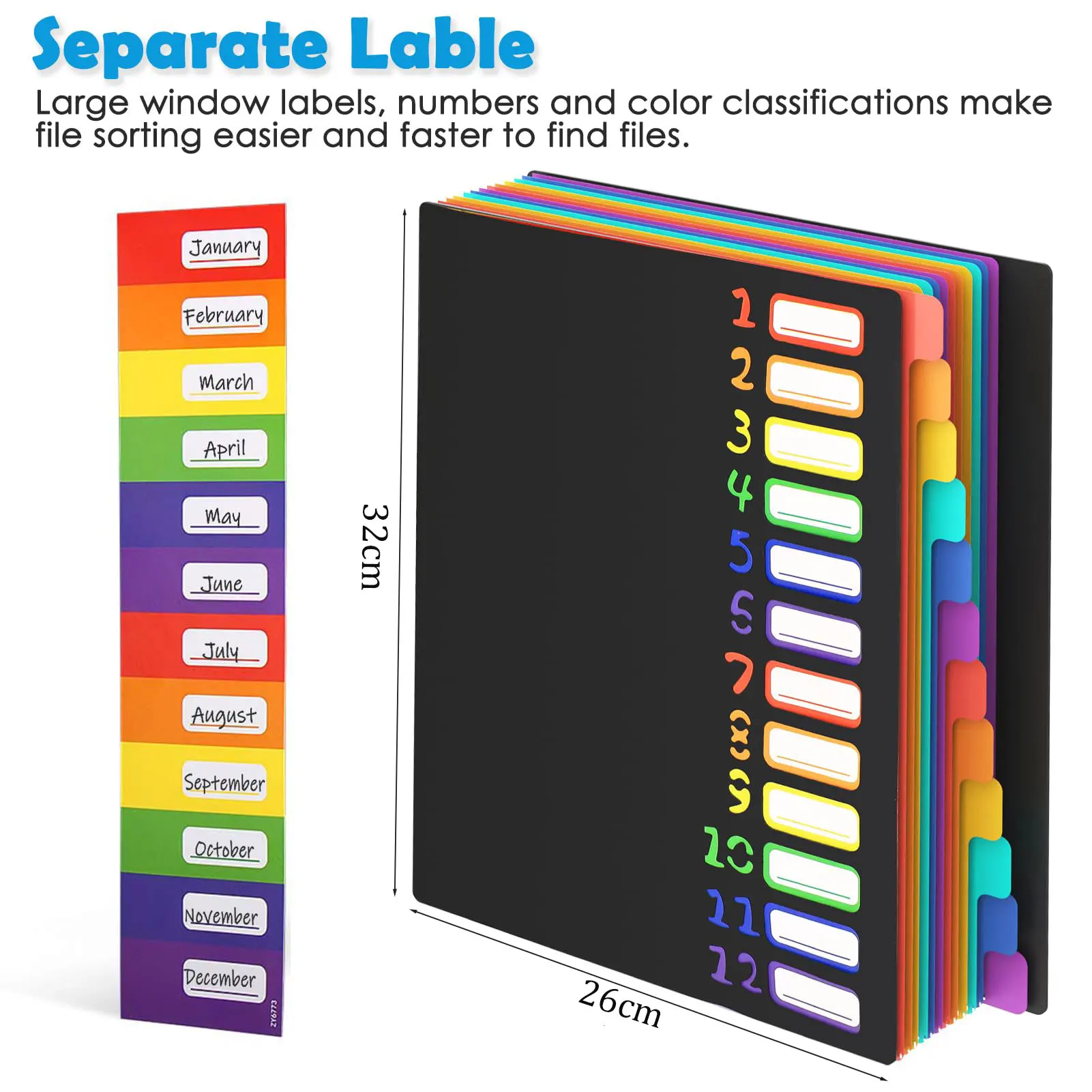 Multi-layer A4 Folder Color Folder 12 Labels rainbow Inner Page Storage Book File Folder