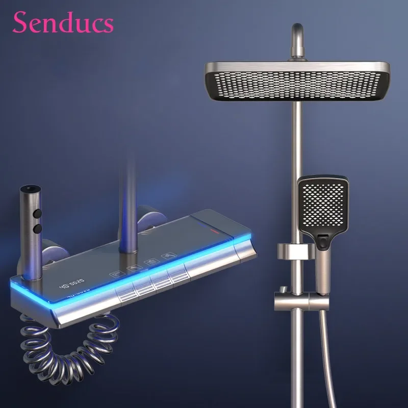 

New Hot and Cold Piano Digital Bathroom Shower Sets with Ambient Lignting Rainfall Brass Bathroom Shower Faucet System