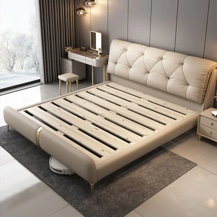 جلد فاخر خفيف، حقيبة ناعمة ومسند ظهر لغرفة النوم الرئيسية وسرير مزدوج لتخزين سرير الزفاف الفاخر