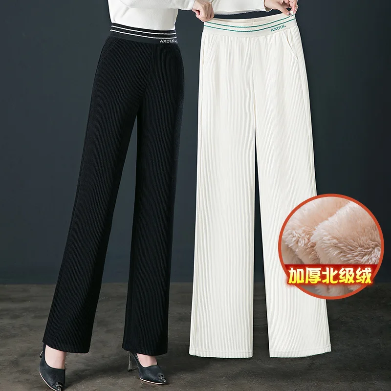 Winter Add Velvet Women Corduroy Pants 2023 New High Waist Slim Loose Stretch Pants Female Casual Wide-Leg Pants Lady Trousers