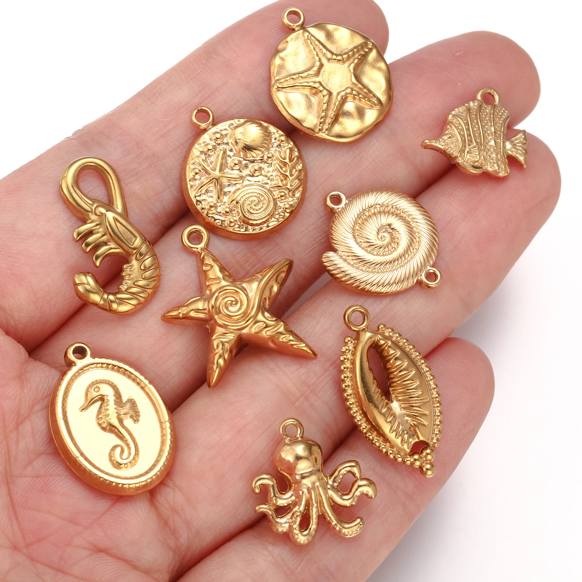 3Pcs Ocean Life Sea Animal Charms for Jewelry Making Stainless Steel Starfish Seashell Connector Pendants DIY Necklace Bracelet
