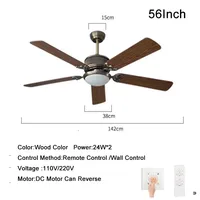 Large Wind Fans 56 inch Vintage Wooden Ceiling Fan With Lights Living Room Bedroom Bar Remote control Wall Control 110-240V Fans