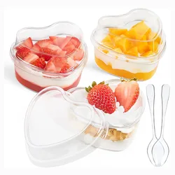 5oz Heart Shaped Dessert Cups with Lids and Spoons,Mini Dessert Shooter Cups Cute Plastic Parfait Cups for Party Wedding Wedding