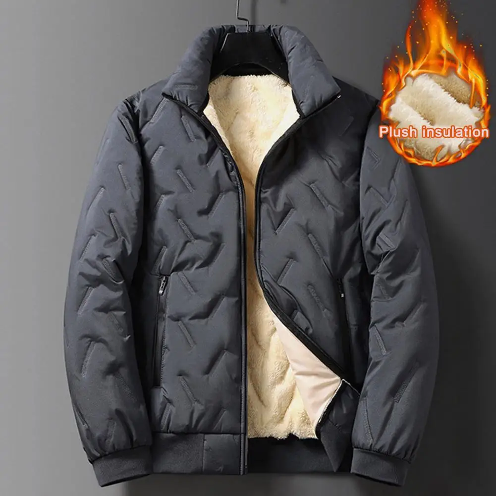 Winter Fall Men Jacket Neck Protection Thick Plush Padded Men Winter Coat Zipper Closure Cardigan Windproof Down Coat