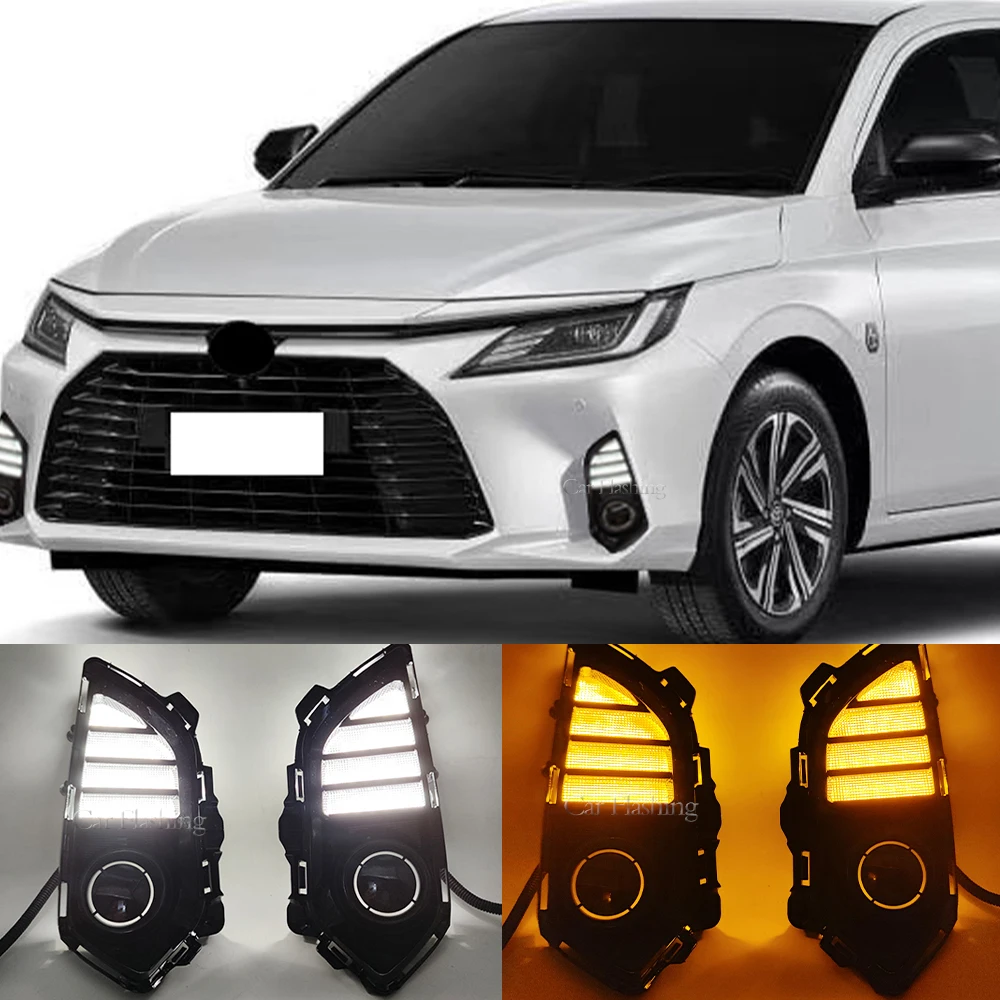 

1 Set LED Daytime Running Light For Toyota Yaris Ativ Vios 2022 2023 Dynamic Turn Signal Relay Car LED DRL Day Light fog lamp