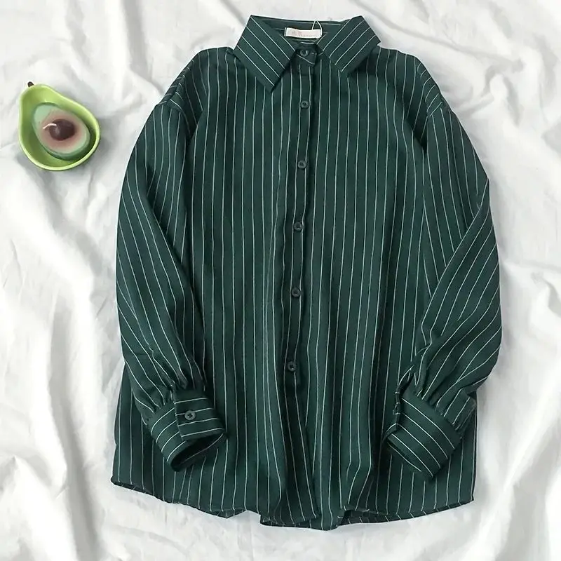 

Autumn Retro Striped Long Sve Women's Blouse Korean Sle Faionable Casual irt for Ladies Comfortable All-Season Wear