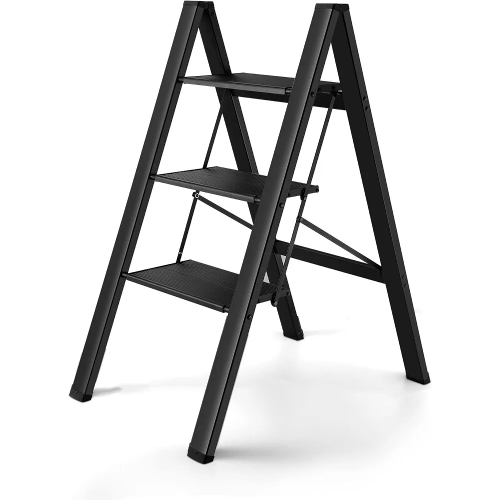 سلم بثلاث خطوات، مقعد سلم قابل للطي، معالجة أوسع غير قابلة للانزلاق، سلم محمول خفيف الوزن للمنزل والمطبخ، يحمل