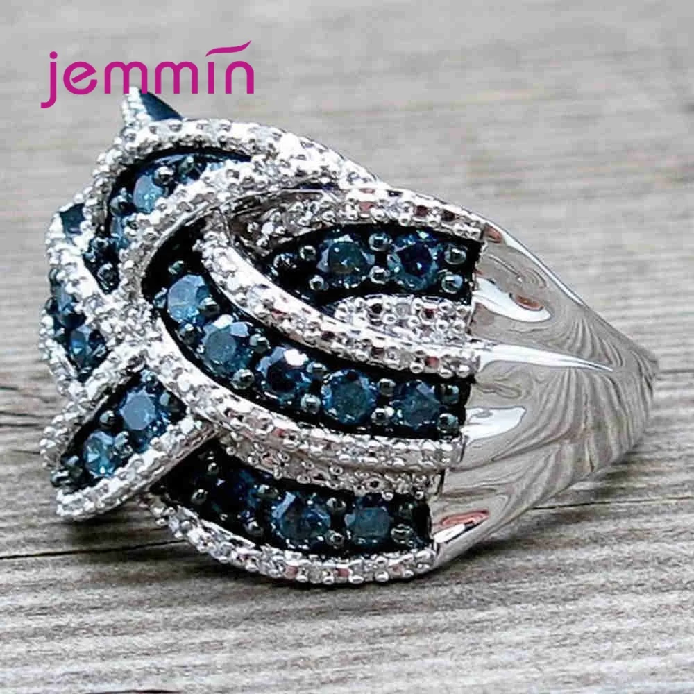 Vintage Style Real 925 Silver  Finger Ring for Women Anniversary Gift Covered with Blue Crystal 925 Silver Jewerly