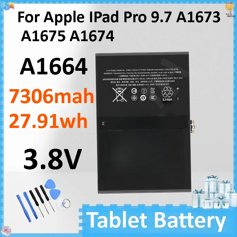 New 7306mAh  A1664 3.8V Replacement Battery for Apple IPad Pro 9.7 A1673  A1675 A1674 High-Performance