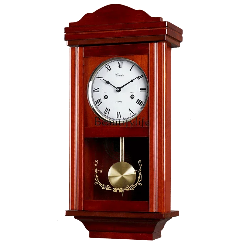 

ls 04Mechanical wall clock Solid wood creative timekeeping Copper core clock