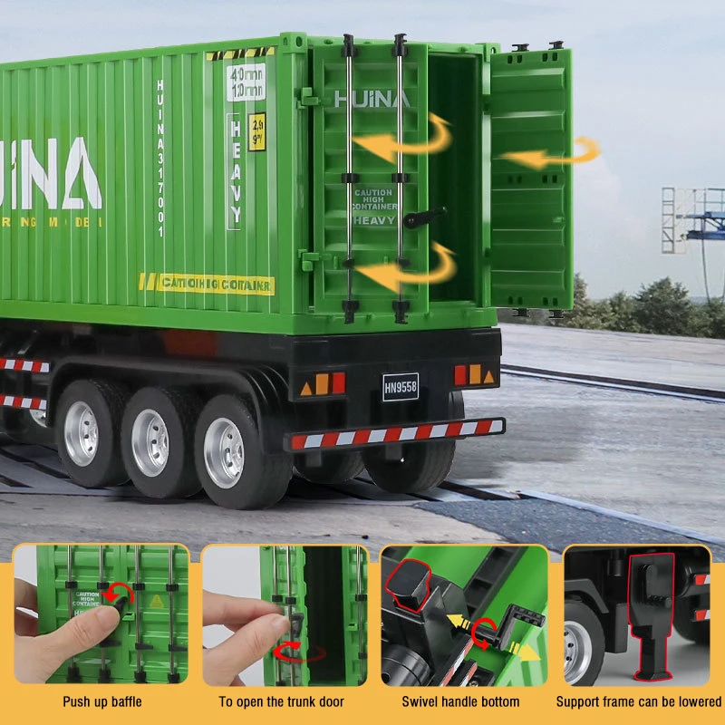 Huina 1317 1/18 9CH RC Container Truck Alloy Remote Control Transporter Trucks with Light Engineering Vehicle Toys for Boys Xmas