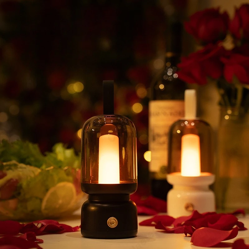 

New Retro LED Portable Candlelight Nightlight Living Room Dining Room Bedroom Bedside Atmosphere Lighting Camping Portable Lamps