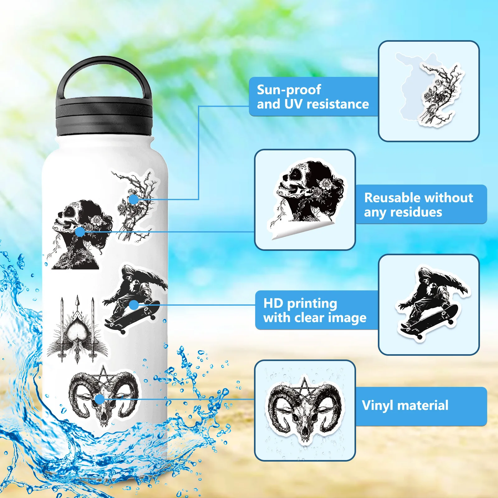 50PCS Gothic Punk Style Horror Sticker Phone Case Laptop Diy Decals Cup Guitar Skateboard Notebook Waterproof Graffiti Stickers